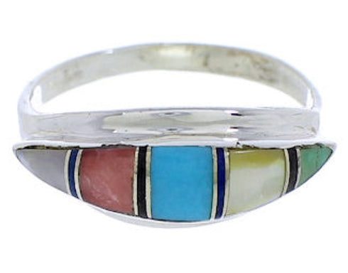 Multicolor Inlay Southwest Silver Ring Size 8-1/4 MX22449